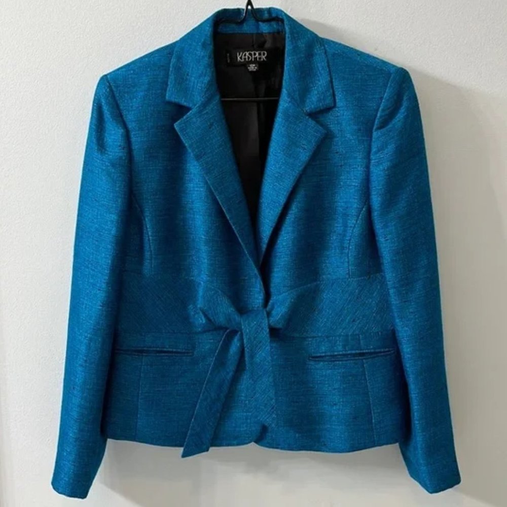 Beautiful blue raw silk Kasper blazer 10P